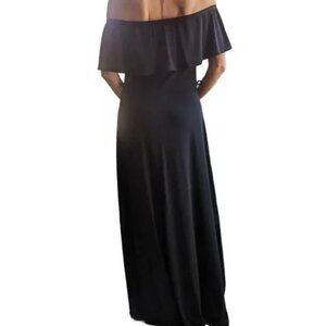 Elegant Black Maxi Dress With Off-Shoulder Ruffle Neckline Size Medium